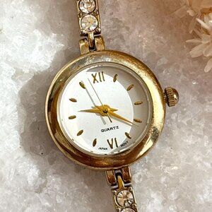 Minimalist Rhinestone Accented Ladies Vintage Wristwatch - 22mm - WORKS!